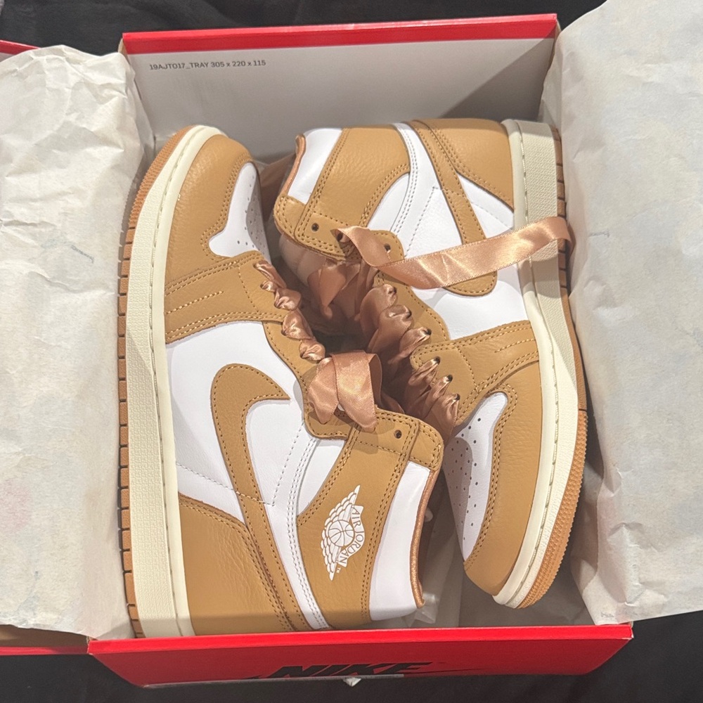 Nike Air Jordan 1 Mid White & Tan Women's Sneakers